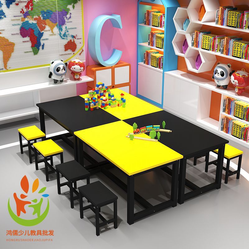Kindergarten primary school students color desks and chairs children's studio training painting table art manual tutoring class
