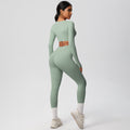 nude feeling tight high waistflap pocket pants crop toplong sleevestops yoga clothes quick-drying running sports fitness suit