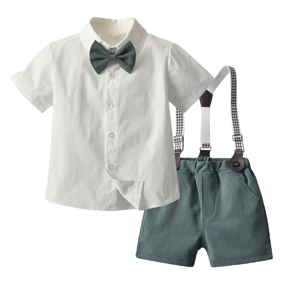 Kids' summer gentleman outfit: baby boy short-sleeve shirt & suspender pants two-piece set, boy's shirt, first birthday dress