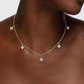 European and american new copper micro-paved zirconia flower pendant necklace, white cubic zirconia four-leaf clover women's choker