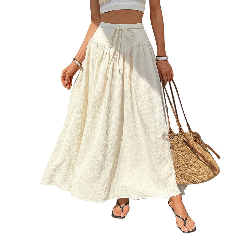 fashionexport summer vacation casual skirt high waist large swing slimming lookeasiest for match beach long skirt