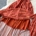 Frenchretro style classy sense of smudged halter sleeveless dress women's summer waist design beautiful long skirt