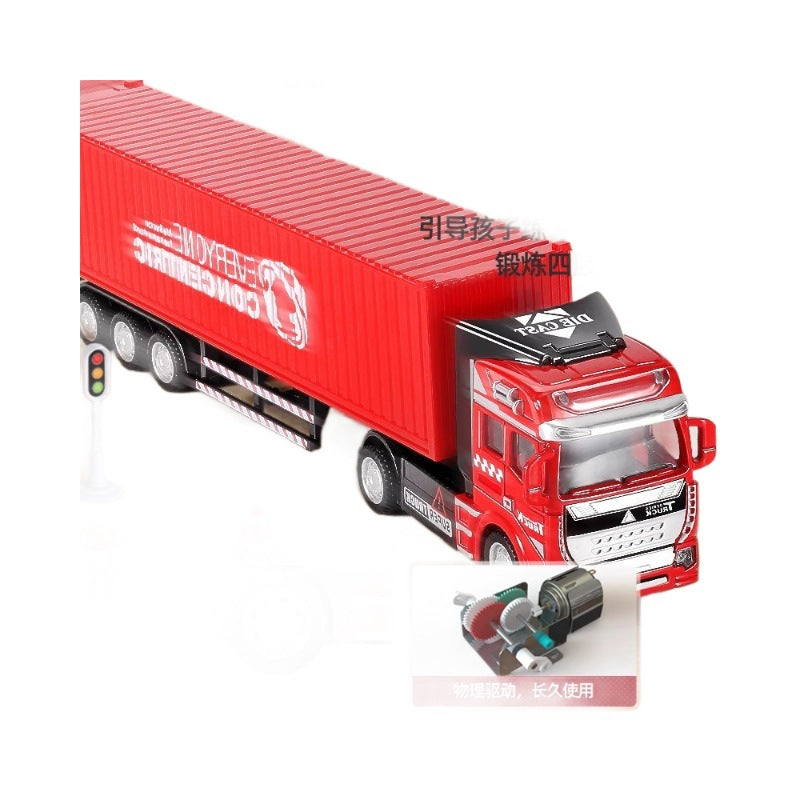 Die-cast alloy semi-truck toy - kids' playset with trailer, container transport, and realistic container model - perfect for young truck enthusiasts!
