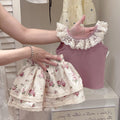 Girls' floral outfit set - new  summer collection: baby girl lace trim tank top and skirt two-piece set, sweet korean style