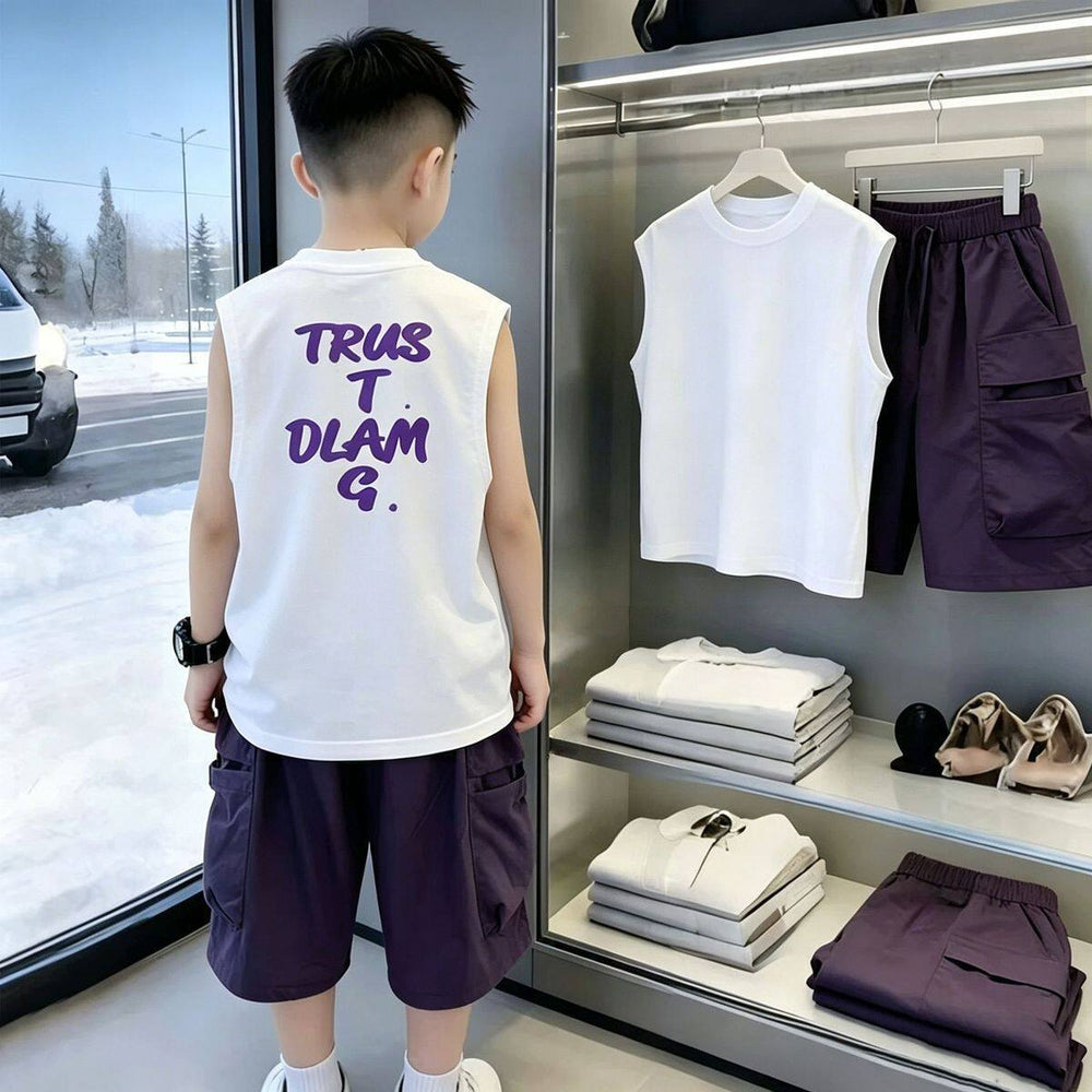boys' fashion short-sleeve t-shirt & cargo shorts set - new summer styles for older boys: trendy, stylish, and street-ready