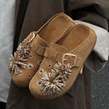 Beautiful rhinestone fireworks bokenflats women's outwear2026new arrival thick sole toe-cap half-toe mules shoes