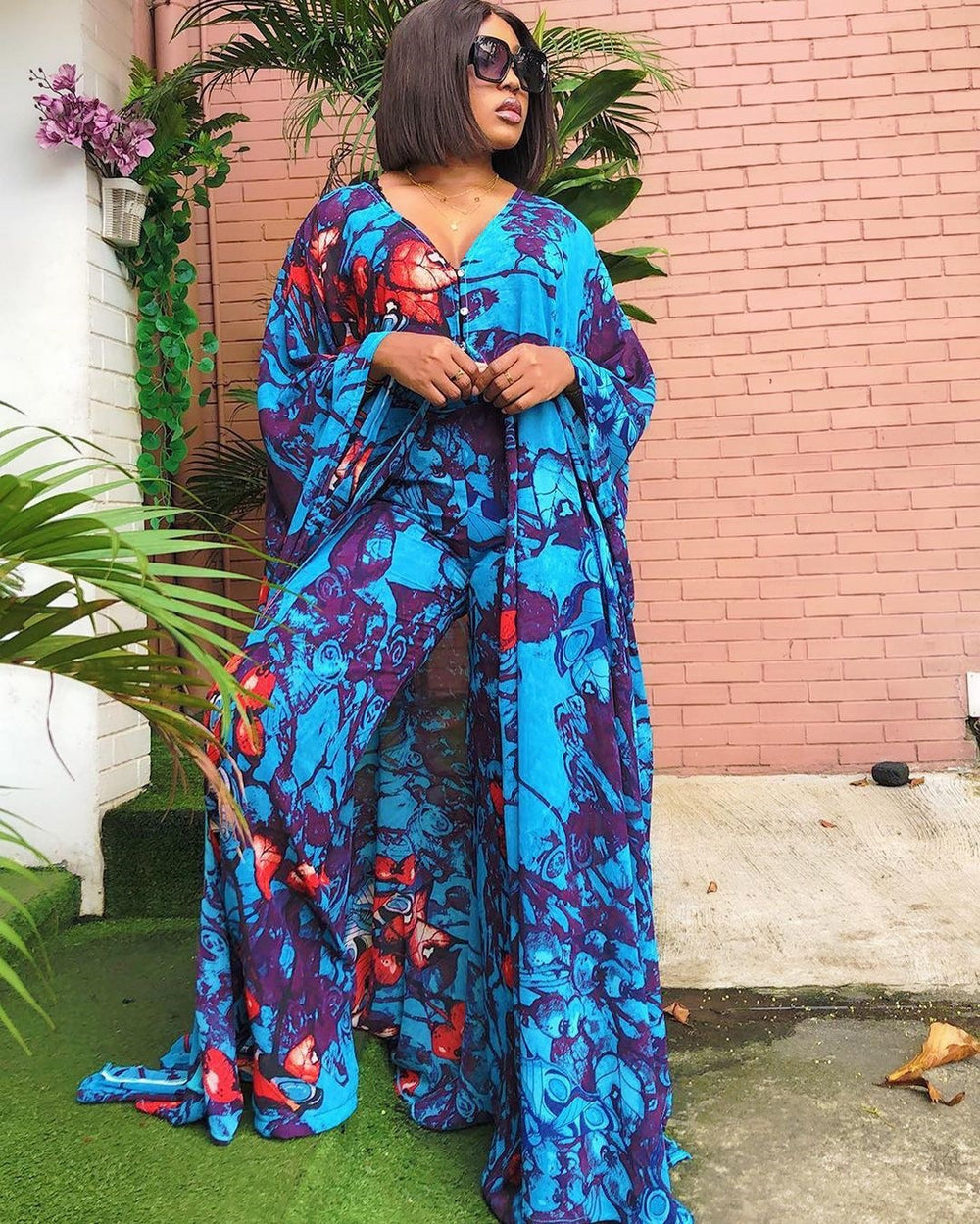 supply of african women's chiffon digital printing abaya + loose pants suit