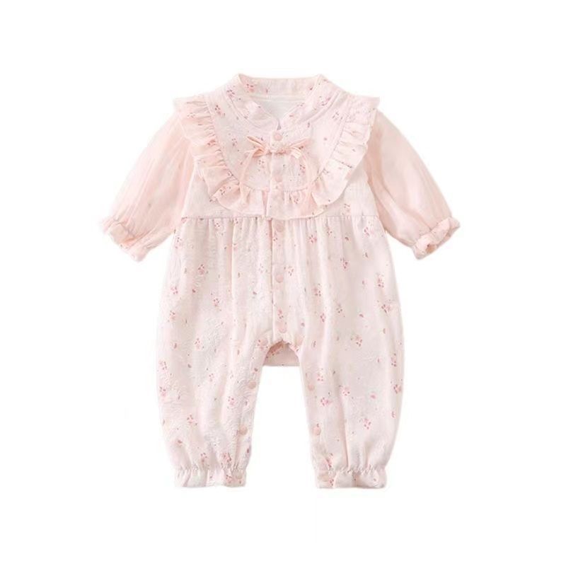 Baby spring & fall romper - newborn, 100-day celebration, baby girl princess floral bodysuit, outdoor outfit, crawling suit - new arrival