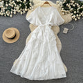 French chic v-neck flutter sleeve dress - new  collection: slimming, figure-flattering, ruffle hem maxi dress for an elegant and refined look