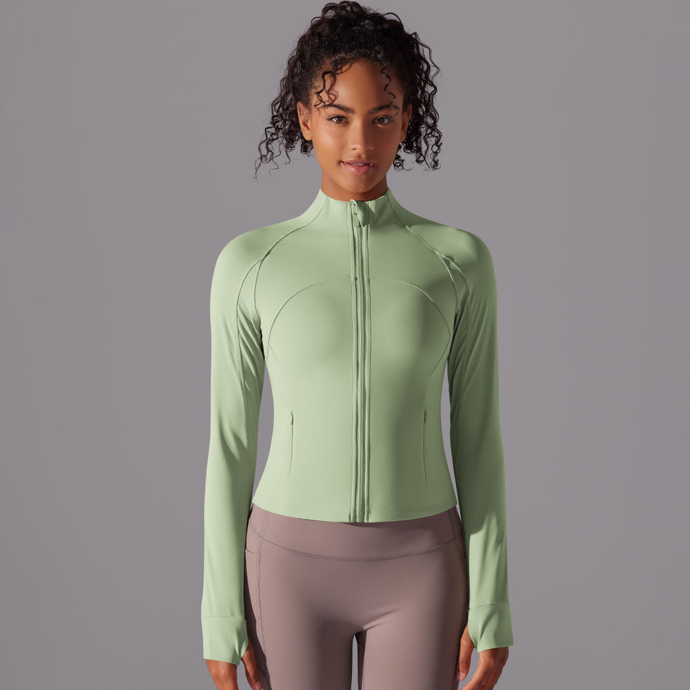 Naked comfortable outdoor sports outwear breathable mesh stand collar long sleeves zipper topsilm yoga fitness outwear