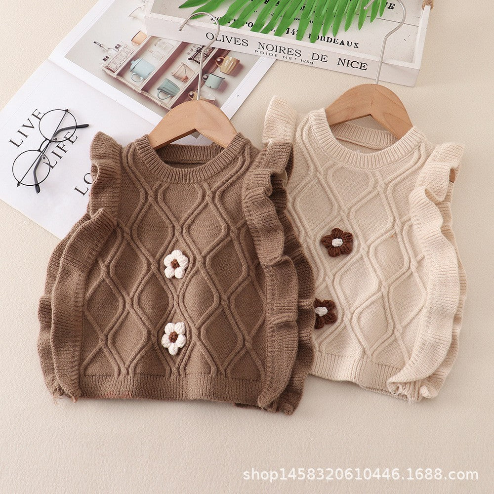 Girlknittingvestspring & fall style fungus flower vest baby sweater waistcoat k-stylecute baby outwear