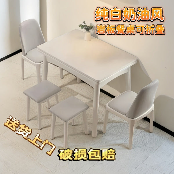 Slate folding dining table household small apartment dining table new foldable solid wood dining table and chair combination cream style white