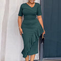 elegancerufflesdress asymmetrical diagonal buttoned waist bag hip elegantwork clothing banquet dress