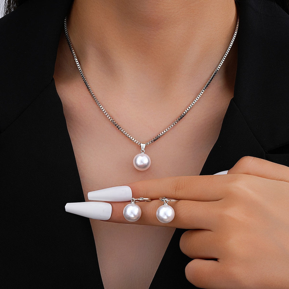 Pearl necklace and earring set wholesale - european and american cross-border jewelry - alloy, light luxury, niche, high-end, autumn/winter sweater necklace