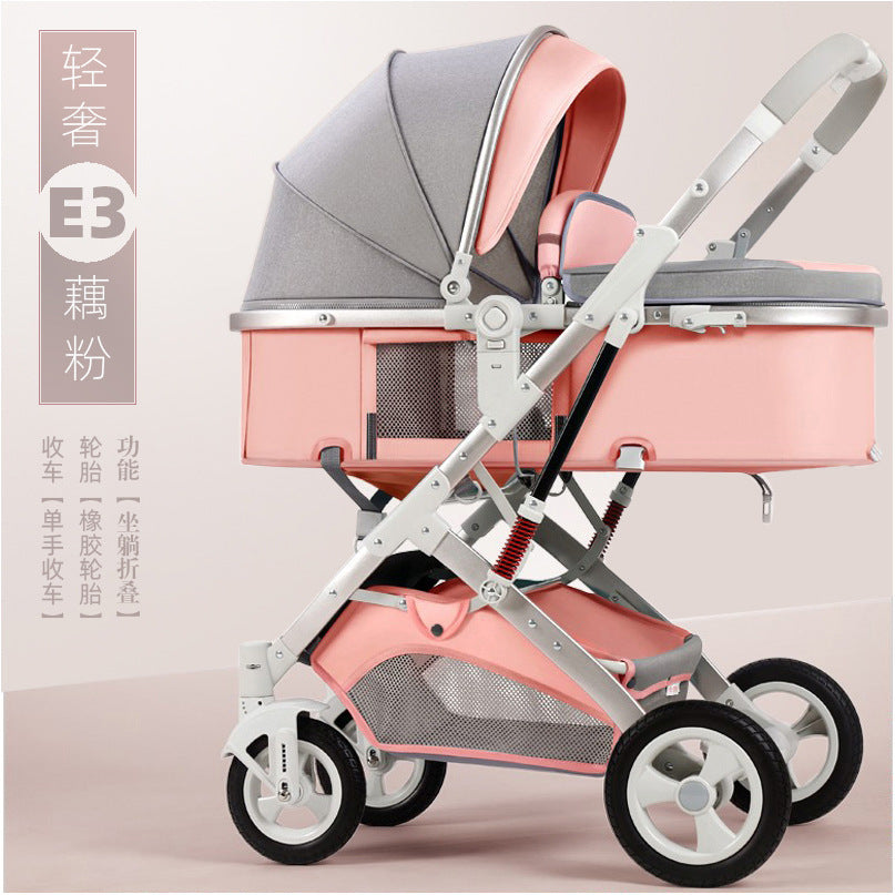 Newborn baby sleeping blue reversible, sit or lie down, high view baby stroller, foldable shock absorber stroller, two-way baby stroller