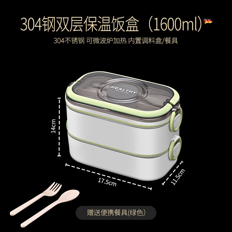 304 stainless steel multi-layer fresh-keeping bento box, portable lunch box for office workers, can be heated in microwave oven and insulated lunch box