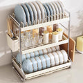 Accessible luxury cream white kitchen daily use bowl rack storage rack countertop for bowls, plates, chopsticks, multifunctional cutting board, dishes storage