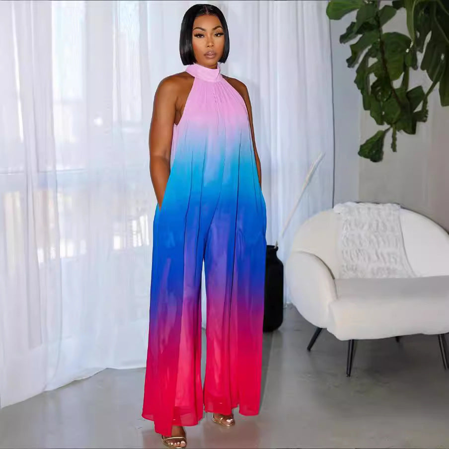 Amazon fashion women's sleeveless halter gradient loose jumpsuit - new summer  collection (us & europe)