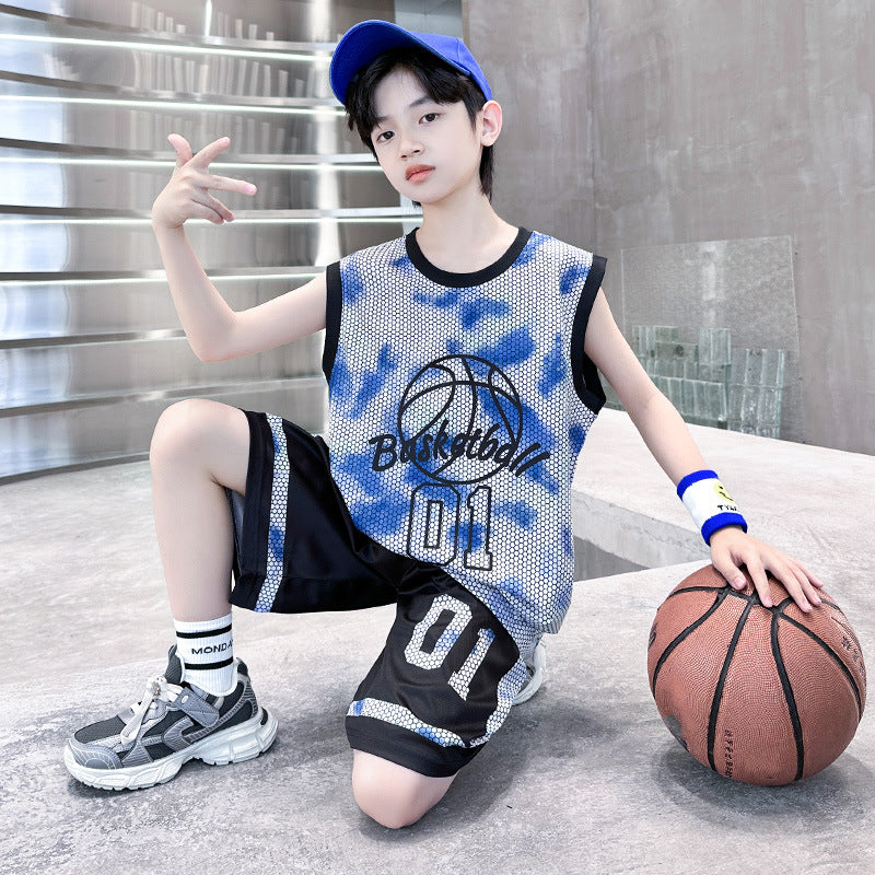 Boys' basketball outfit set - quick-dry sleeveless tank top & shorts - summer sports jersey for boys (sizes for mid-to-large children)