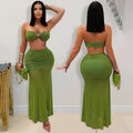 C7456 cross-border   fashion women's sexy bandeau sleeveless ruched mesh maxi dress new