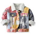 New arrivalkids winter outweargirlk-style tie-dye thick imitation cashmerelapel baby denim fleece-lined cotton jacket
