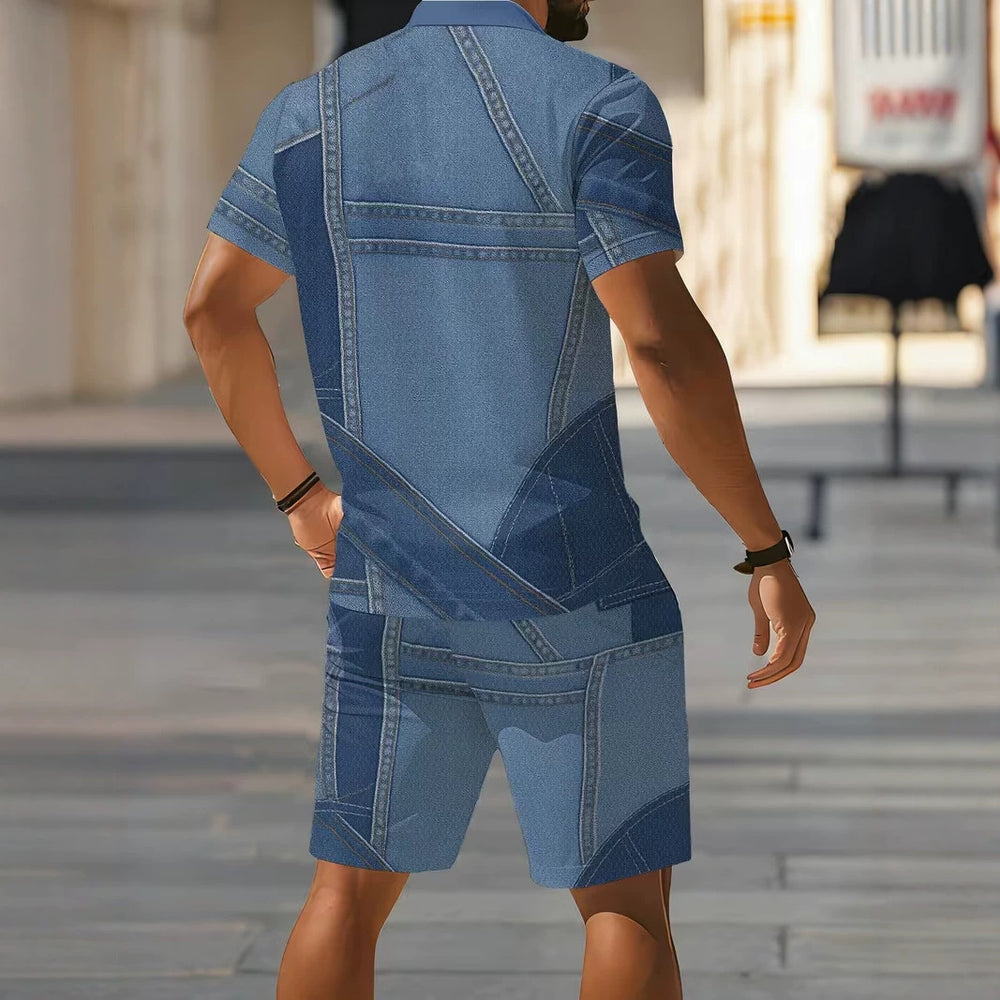 hot-selling men's polo shirt set, new summer two-piece casual short-sleeve and shorts set, dropshipping available
