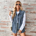 Wish fashion cross-border women's clothing   new washed denim loose vest cardigan top