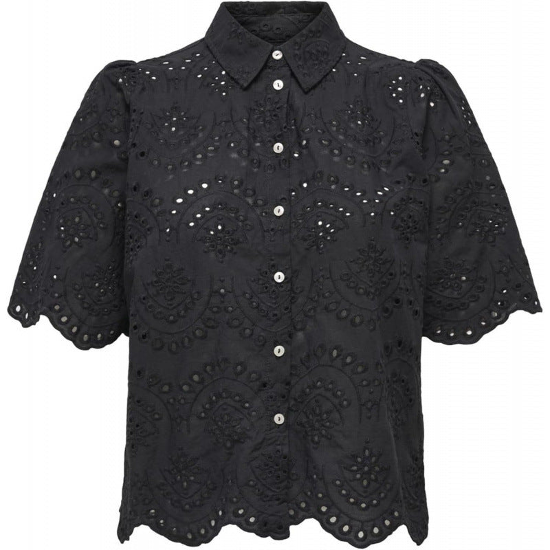Amazon fashion cut out crochet short sleeve shirt women's  summer new arrivalfashioncasualeleganttops