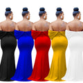 C6587 cross-border   fashion women's solid color off-the-shoulder deep v backless mermaid prom dress
