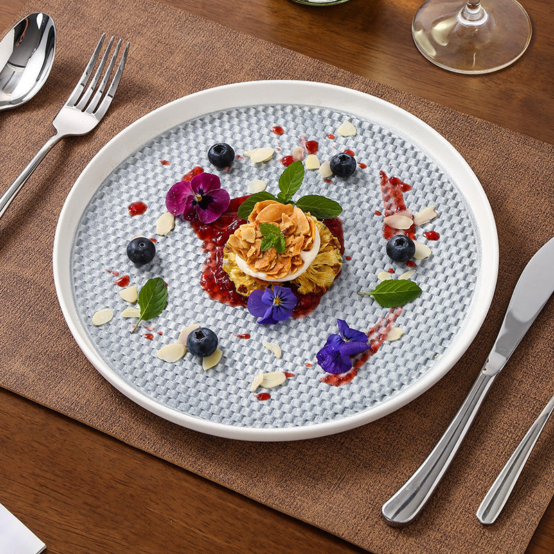 Ins embossed steak plate western dinner plate high-end creative home ceramic pasta dessert pastry wedding presentation plate