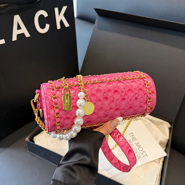 Premium sense cylinder bag women's 2025 summer new versatile messenger shoulder bag golden ball adjustable chain pillow bag