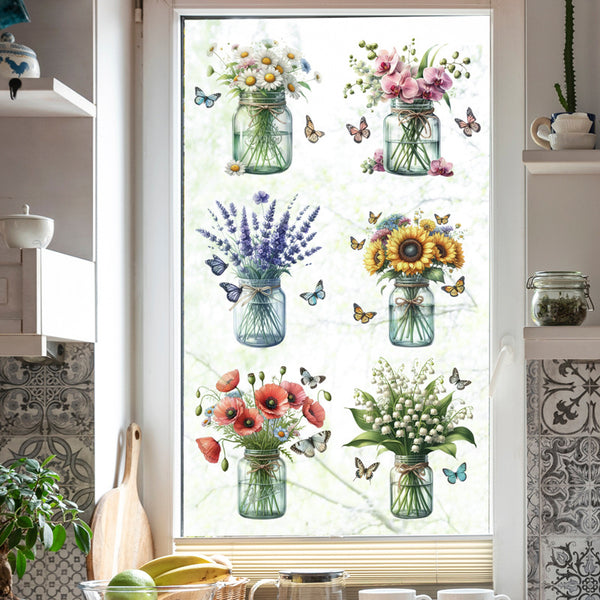 Flower potted plant background wall decorative wall sticker bedroom glass removable decorative sticker wholesale self-adhesive wall sticker