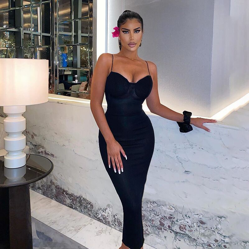 Export fashion women's clothing  summer new style bandeau camisole maxi dress, stylish solid color slim-fit bodycon dress for women