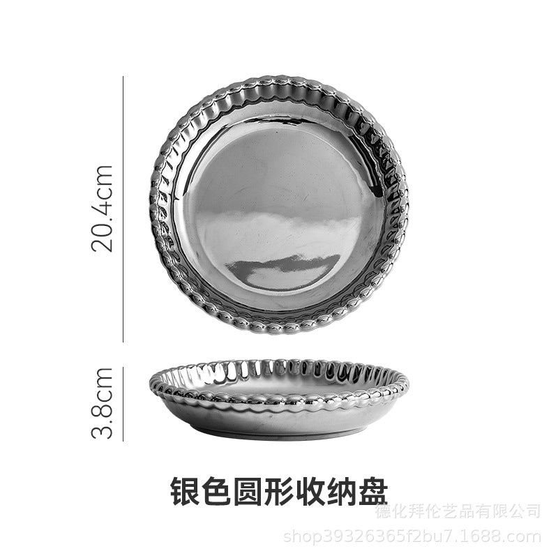 Ins-style ceramic silver-plated display tray - creative & unique home decor for cosmetics and jewelry