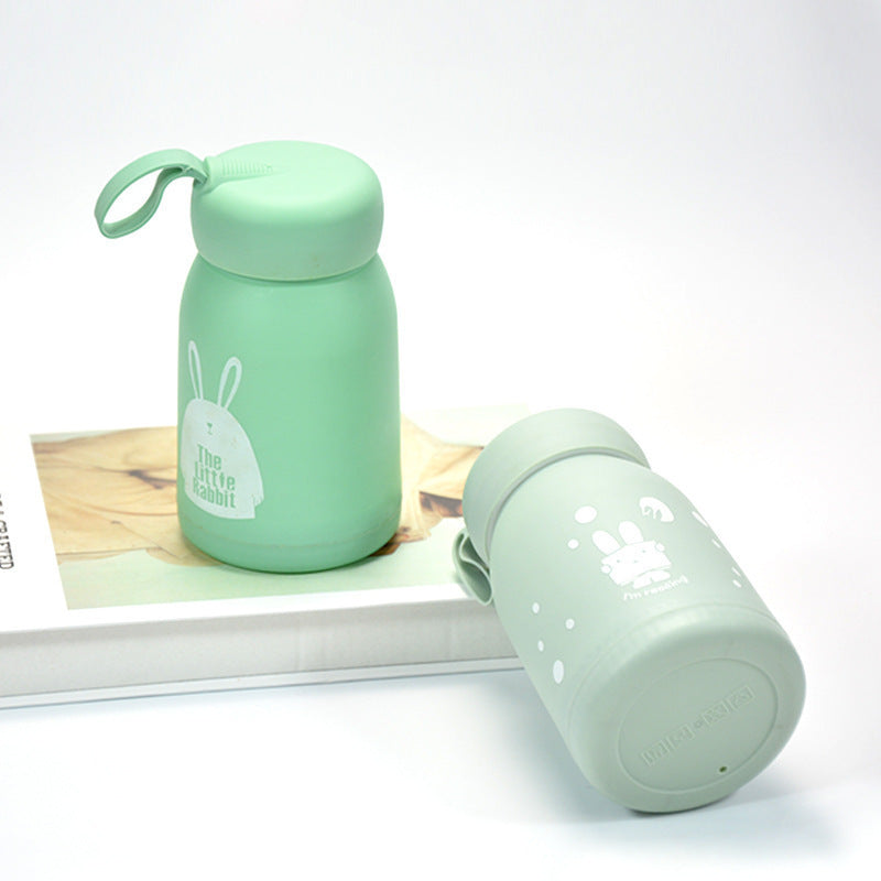 Cute rabbit glass water cup with lifting rope double-layer advertising cup event promotion draining gift cup printed logo tea cup