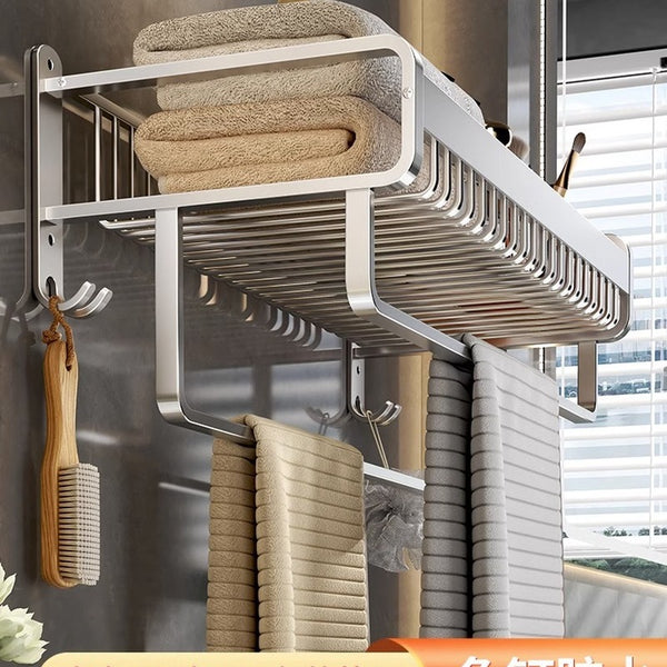Towel Rack Toilet No Punching Bathroom Shelf Toilet Towel Rack Space Aluminum Storage Hanger Toilet Silver