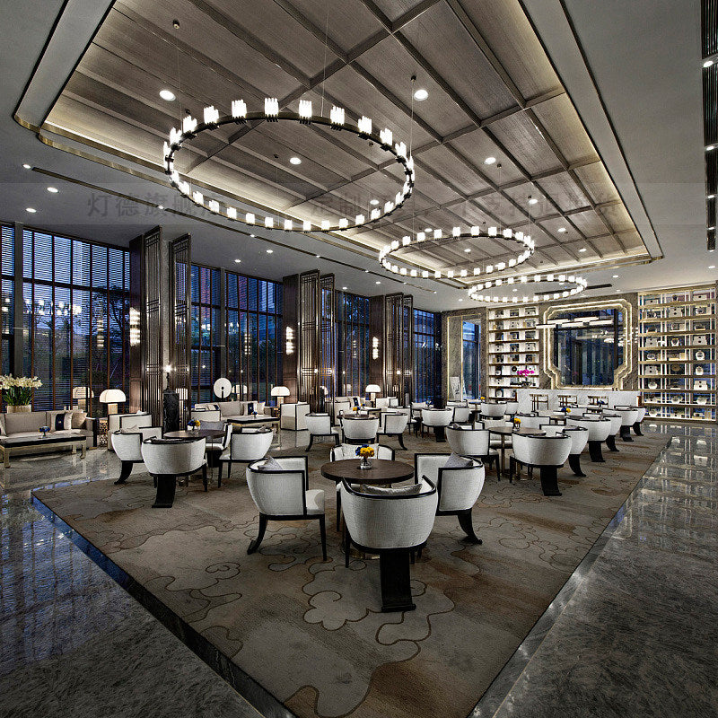 Hotel dining hall lobby chandelier - modern minimalist banquet hall light luxury ring round crystal chandelier - restaurant private room pendant light