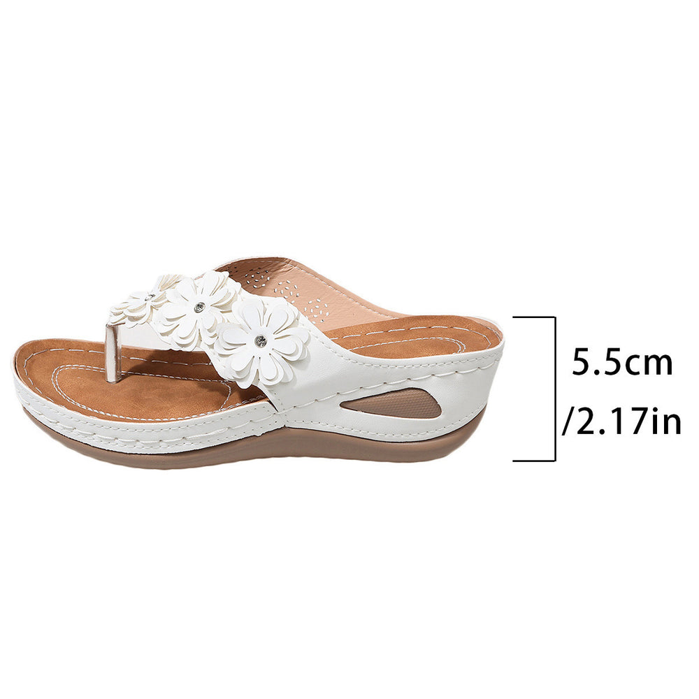 Export cross-border plus size wedge thick bottom sandals women's outer wear flip-flops flower casual beach roman flip-flops