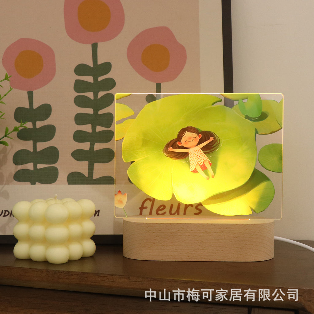 USB plug-in wooden ambient light desktop photo ornament UV printing acrylic night light warm light with sleeping bedside lamp