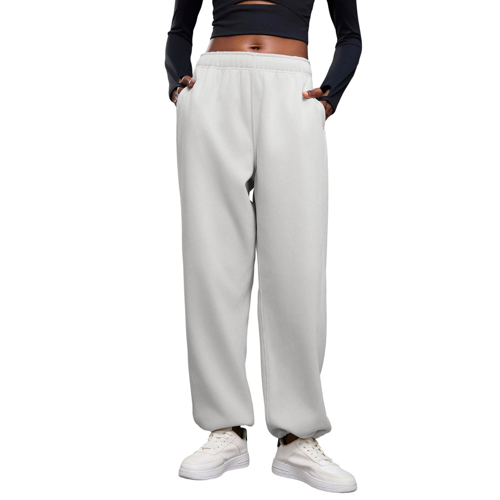 Fleece-lined casual pants - new autumn/winter collection - women's loose fit straight leg sports trousers - warm drawstring joggers - d25134