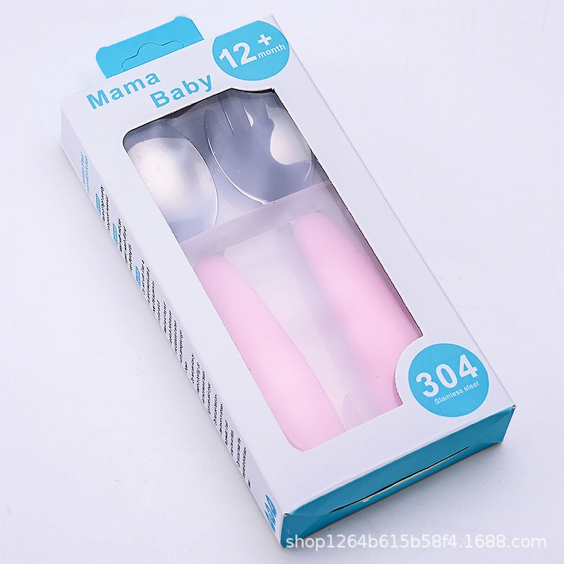 Cartoon 304 stainless steel children's tableware spoon fork box three-piece set baby tableware mother and baby gifts fork and spoon