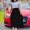 D3175plus size women's clothing  autumn new arrivalpure color high waist large skirt long skirt plus size european and american pleated skirt