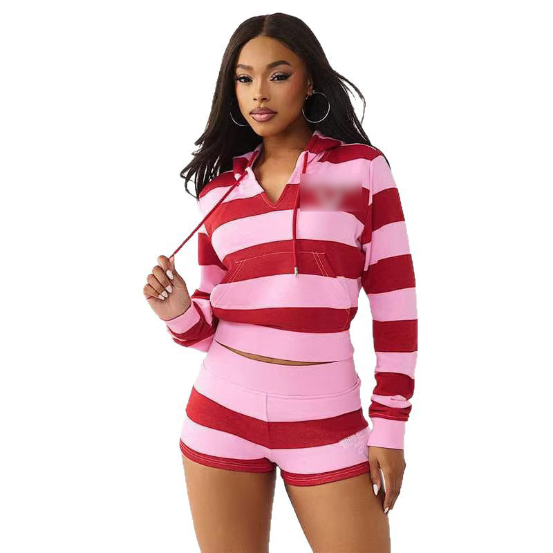 fashionfashion positioning offset printing embroideredshortssweatshirtstripessuit high-end sportswear suit women's brand name