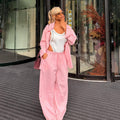 European and american cross-border women's clothing  summer new arrival: elegant casual loose fit turn-down collar long sleeve shirt and wide leg pants set
