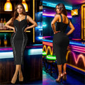 C7070 cross-border   independent station fashion women's camisole rhinestone embellished midi dress - new arrival