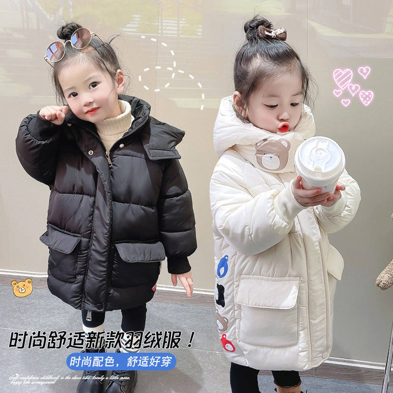 Girls' winter korean style down cotton coat,  new fashionable mid-length thickened padded winter jacket for baby girls