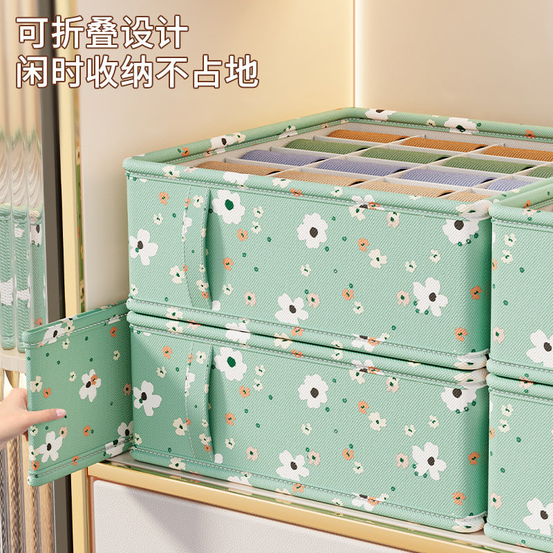 Green Flower Underwear Storage Box Supplies Underwear Storage Drawer Grid Box Multifunctional Household Socks Sorting Box