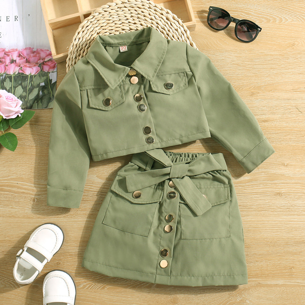 european and american girls' spring/autumn long-sleeved cropped jacket top + bow a-line skirt set - cross-border fashion