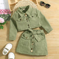 european and american girls' spring/autumn long-sleeved cropped jacket top + bow a-line skirt set - cross-border fashion