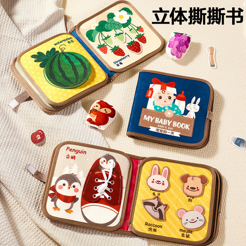 Baby quiet tear book early education cloth book tear-resistant chewable velcro early education felt book washable toy
